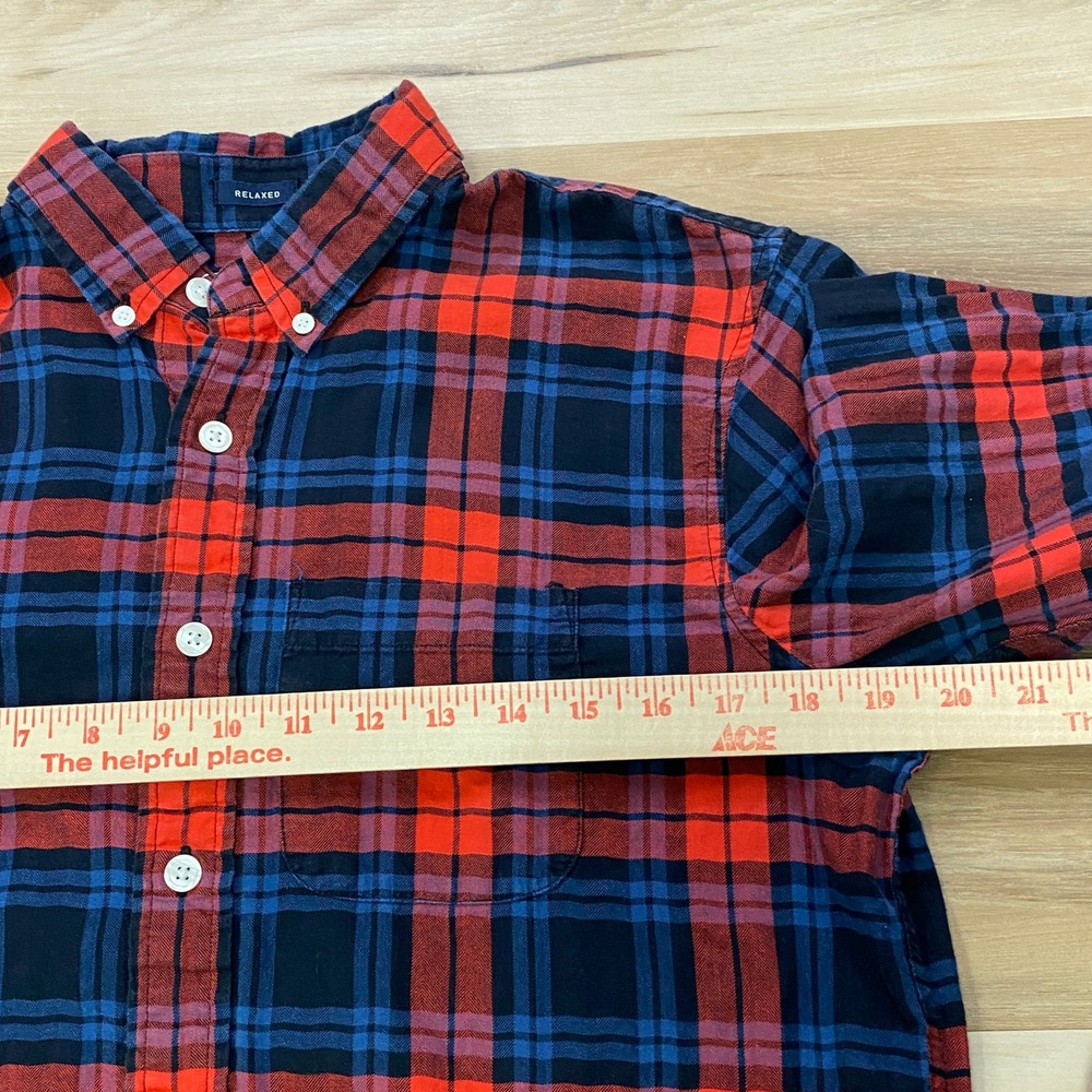 Abercrombie & Fitch Flannel Shirt Small Plaid Cotton Relaxed Fit Red Blue - Picture 5 of 7